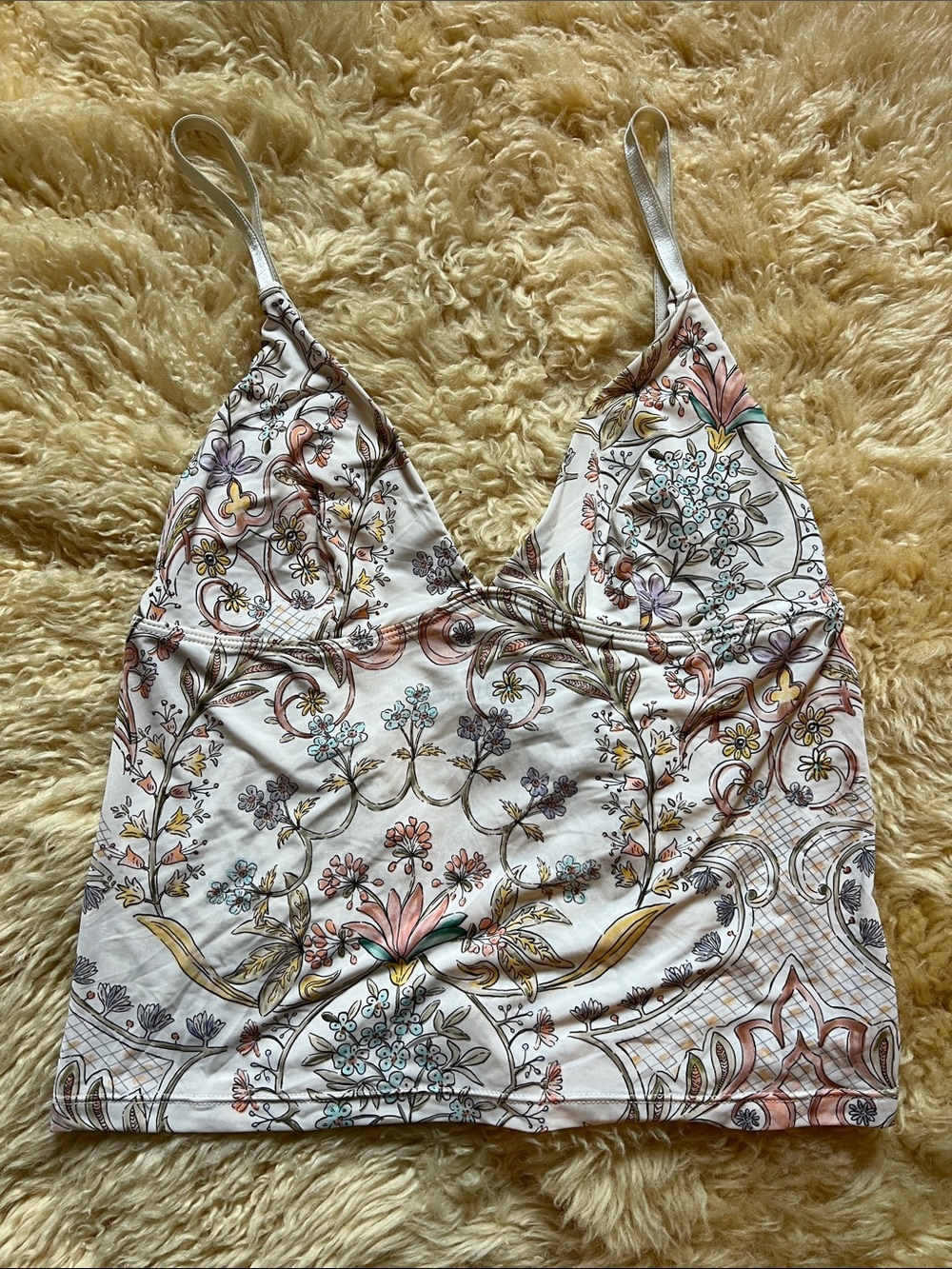 Natural life Deep V-Neck Cami - Cream Floral Print - Tank